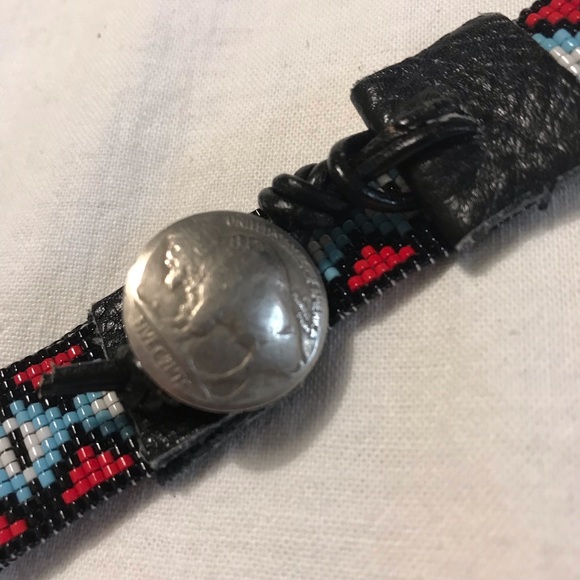 Sundance Inspired Loom Woven Bead Bracelet Genuine Buffalo Head Nickel & Leather - Picture 10 of 10
